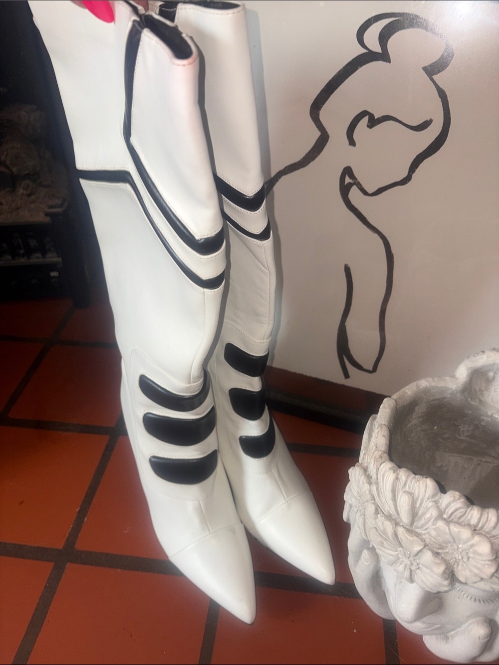 Women's Over-the-Knee White Boot with Black Accent Straps